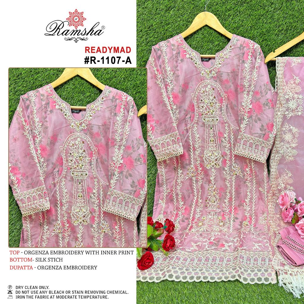 R 1107 By Ramsha Embroidery Organza Pakistani Readymade Suits Wholesale Market In Surat